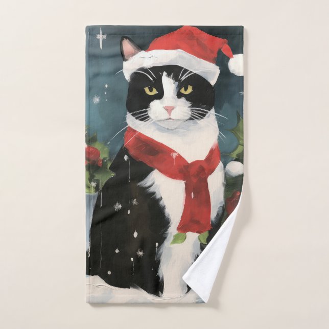 Tuxedo Katze im Schnee Weihnachten Badhandtuch Set (Handtuch)