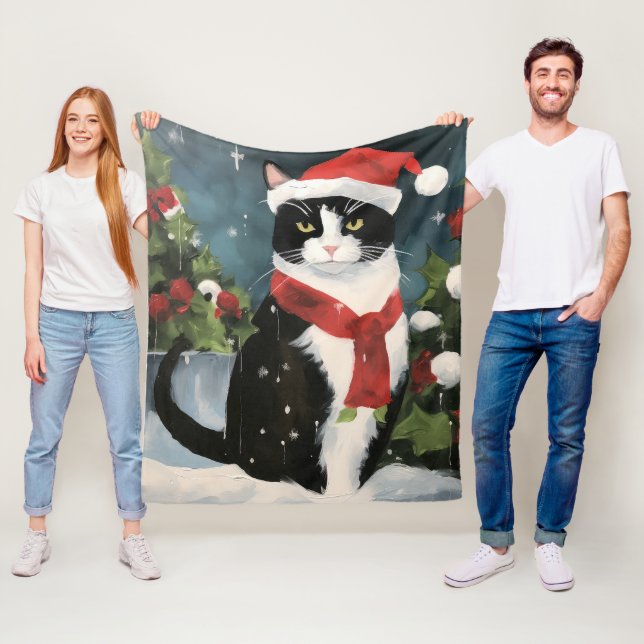 Tuxedo Katze im Schnee Weihnachten Fleecedecke (Beispiel)