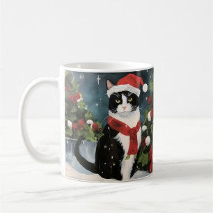 Tuxedo Katze im Schnee Weihnachten Kaffeetasse