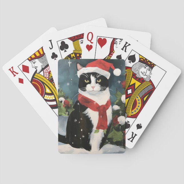 Tuxedo Katze im Schnee Weihnachten Spielkarten (Rückseite)