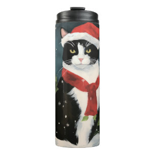 Tuxedo Katze im Schnee Weihnachten Thermosbecher