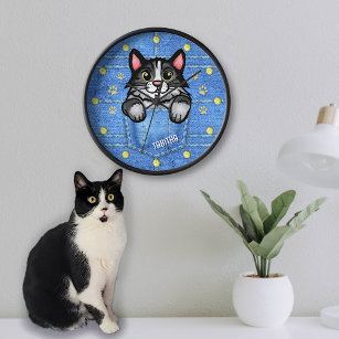 Tuxedo Katze in Imitate Denim Pocket mit Individue Uhr