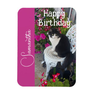 Tuxedo-Katze Katzen und Blumen Mädchen Name Geburt Magnet