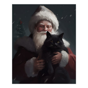 Tuxedo-Katze mit festlichem Weihnachtsmann Weihnac Poster