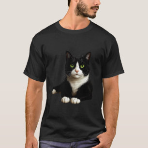 Tuxedo-Katze mit grünen Augen Kunstwerk T-Shirt