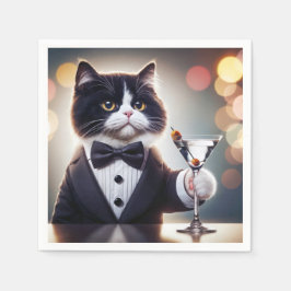 Tuxedo Katze mit Martini-Cocktail Serviette