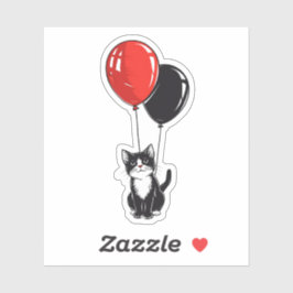 Tuxedo Katze mit roten und schwarzen Balloons Aufkleber