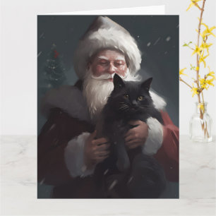 Tuxedo-Katze mit Santa Claus Festive Weihnachten Karte