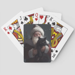 Tuxedo-Katze mit Santa Claus Festive Weihnachten Spielkarten