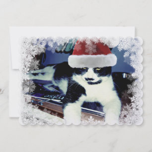 Tuxedo-Katze mit Santa-Hut Weihnachts-Notizkarte Einladung