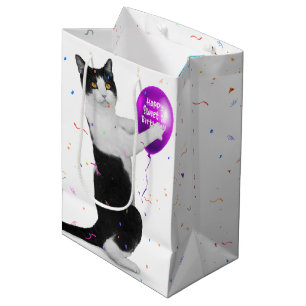Tuxedo Katze mit Sweet 16 Balloon Medium Geschenkt Mittlere Geschenktüte