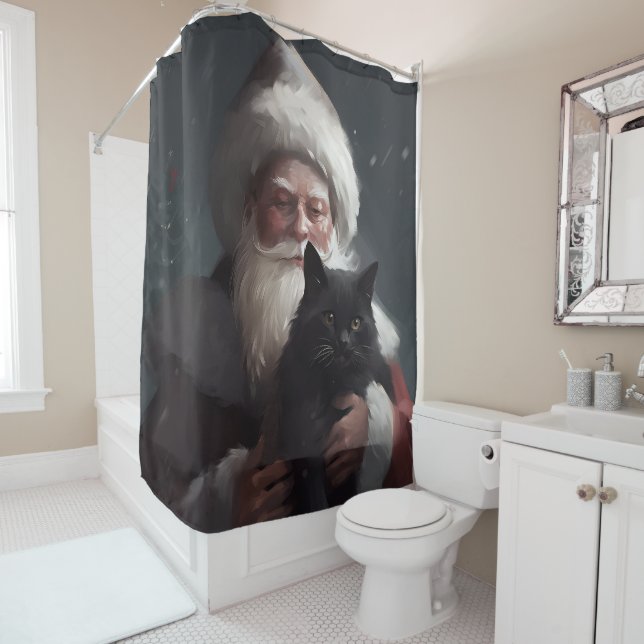 Tuxedo Katze mit Weihnachtsmann Weihnachten Duschvorhang (Beispiel)