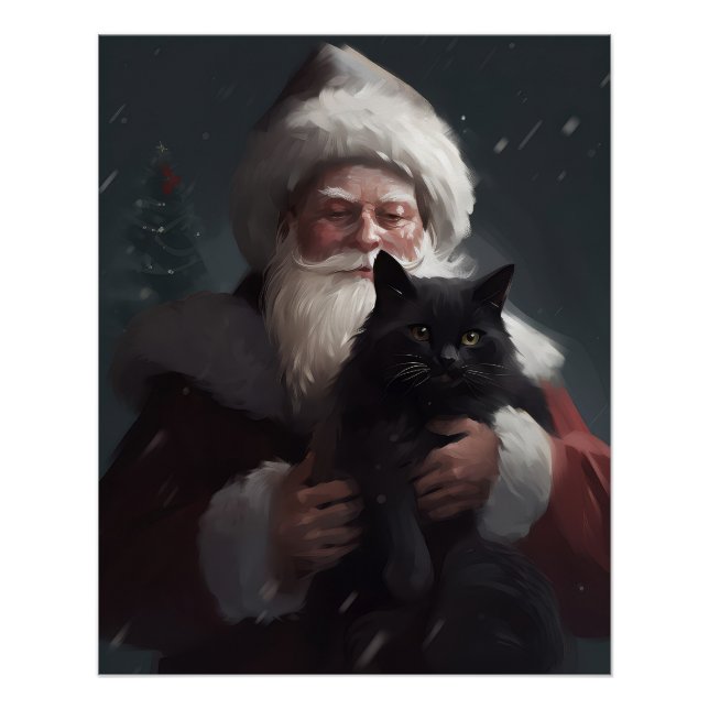 Tuxedo Katze mit Weihnachtsmann Weihnachten Poster (Vorderseite)