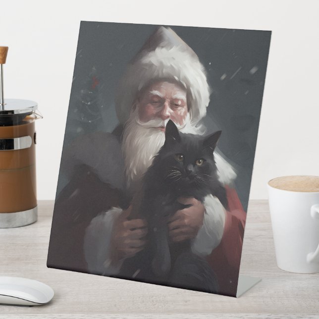 Tuxedo Katze mit Weihnachtsmann Weihnachten Sockelschild (In Situ)
