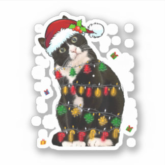 Tuxedo Katze mit Weihnachtsmannmütze Funny Christm Aufkleber