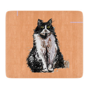 Tuxedo Katze Niedlich Katzen Schwarz-weiß Orange Schneidebrett