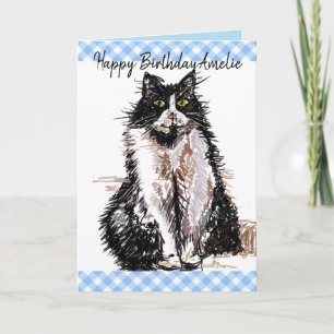 Tuxedo Katze Niedlich Zeichnend Schwarz-Weiß Katze Karte