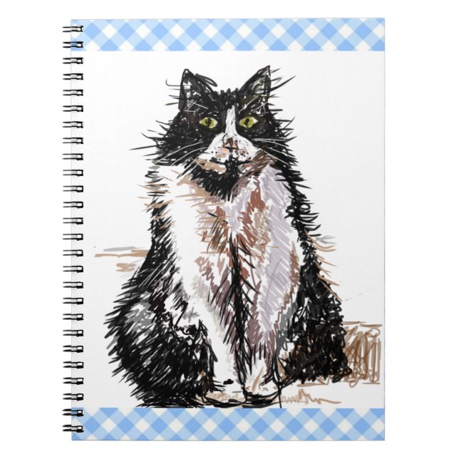 Tuxedo Katze Niedlich Zeichnend Schwarz-Weiß Katze Notizblock (Vorderseite)