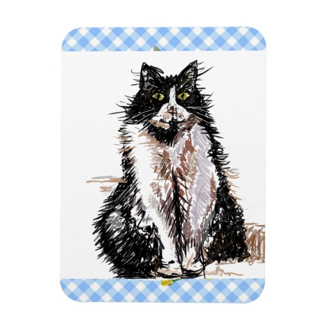 Tuxedo Katze Niedlich Zeichnend Schwarz-weiße Katz Magnet (Vertikal)