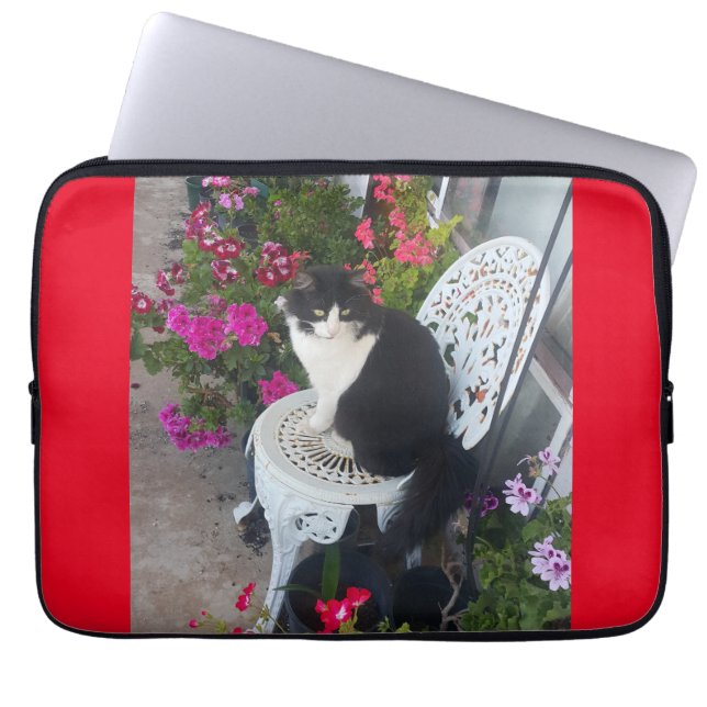 Tuxedo Katze Niedliche Hübsche Blume Katzen Geburt Laptopschutzhülle (Vorderseite)