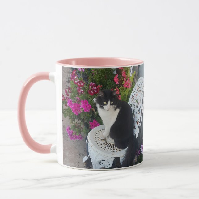 Tuxedo Katze Niedliche Hübsche Blume Katzen Geburt Tasse (Links)