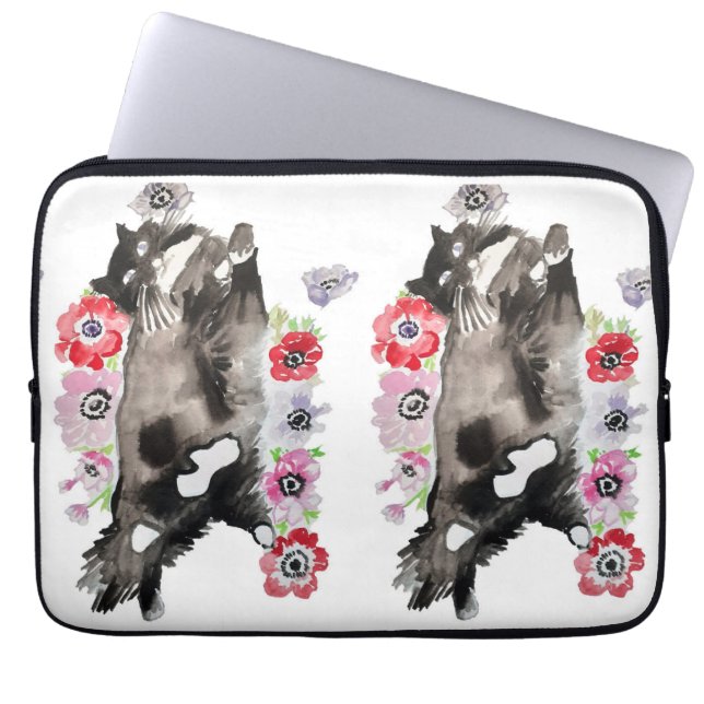 Tuxedo Katze Niedliche Hübsche Blume Katzen Wasser Laptopschutzhülle (Vorderseite)