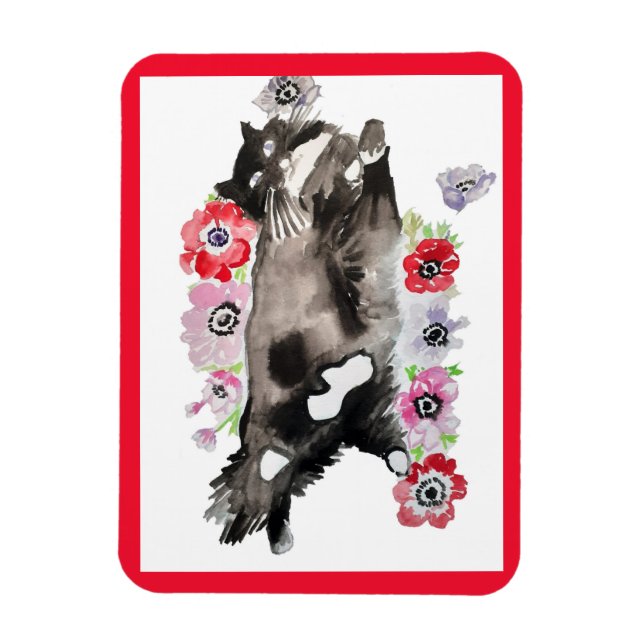 Tuxedo Katze Niedliche Hübsche Blume Katzen Wasser Magnet (Vertikal)