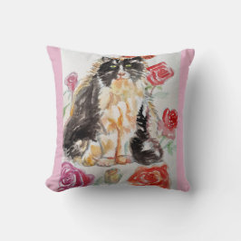 Tuxedo Katze Niedliche Rose Blume Katzen Aquarell  Kissen