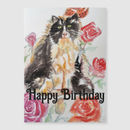 Tuxedo Katze Niedliche Rose Blume Katzen Aquarell  Magnetkarte