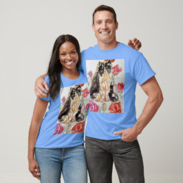 Tuxedo Katze Niedliche Rose Blume Katzen Aquarell  T-Shirt