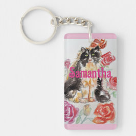 Tuxedo Katze Niedliche Rose Blume Katzen Name Rose Schlüsselanhänger