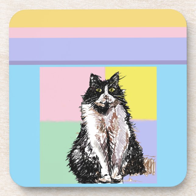 Tuxedo Katze Pastellfarben Rosa Mädchen Name Getränkeuntersetzer (Vorderseite)