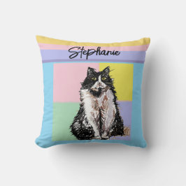 Tuxedo Katze Pastellfarben Rosa Mädchen Name Kissen
