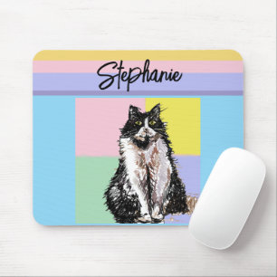 Tuxedo Katze Pastellfarben Rosa Mädchen Name Mousepad