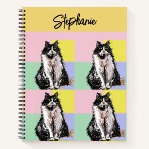 Tuxedo-Katze Pastellfarben Rosa Mädchen Name Notizbuch