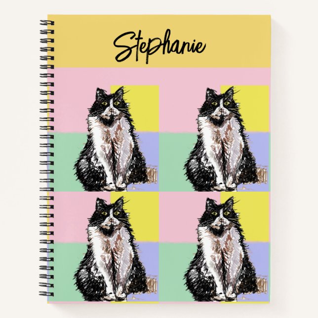 Tuxedo Katze Pastellfarben Rosa Mädchen Name Notizbuch (Vorderseite)