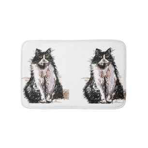 Tuxedo-Katze Schwarz-Weiß-Katzen Haustiere Badezim Badematte
