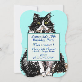 Tuxedo Katze Schwarz-weiß Niedliche Katzen 16. Geb Einladung