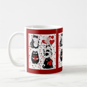 Tuxedo-Katze schwarz-weiß zum Valentinstag Kaffeetasse