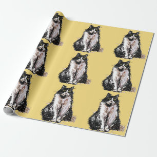 Tuxedo Katze Schwarze und weiße Katzen Gelbe Lieb Geschenkpapier