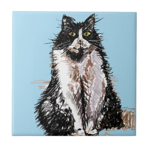 Tuxedo Katze Schwarze und Weiße Katzen Happy Tile Fliese