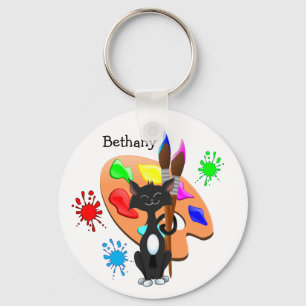 Tuxedo-Katze und Farbpalette Schlüsselanhänger