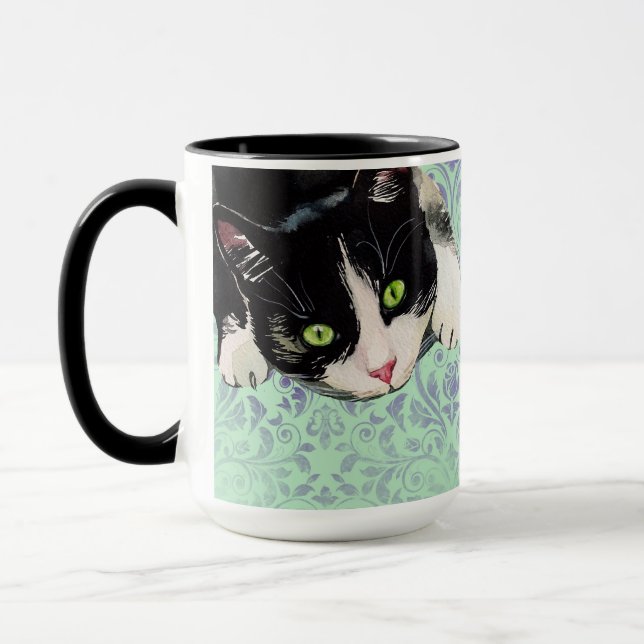 Tuxedo Katze und Schwarze Katze auf Damaskus Print Tasse (Links)