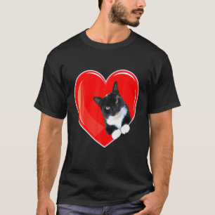 Tuxedo Katze Valentinherz für Kätzchen und Katze L T-Shirt