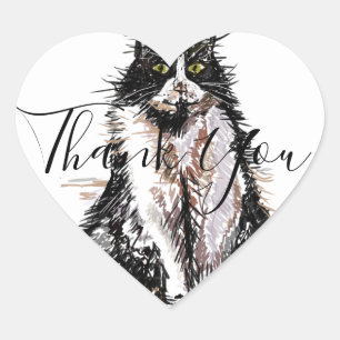 Tuxedo Katze Vielen Dank Schwarz und Weiß Katzen  Herz-Aufkleber
