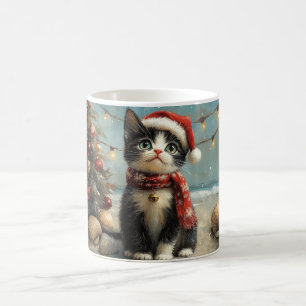 Tuxedo-Katze Weihnachten Vintage Strand Kaffeetasse
