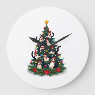Tuxedo-Katze Weihnachtsbaum Tuxedo Katze Lichter X Große Wanduhr