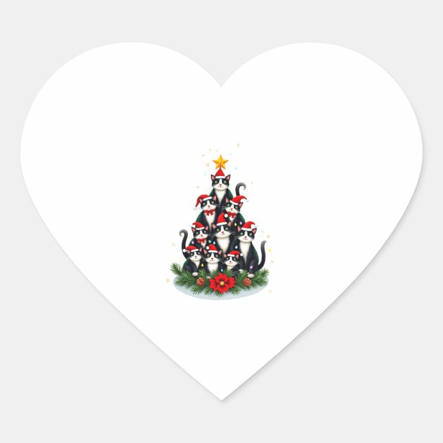 Tuxedo Katze Weihnachtsbaum Tuxedo Katze Lights Xm Herz-Aufkleber (Vorderseite)