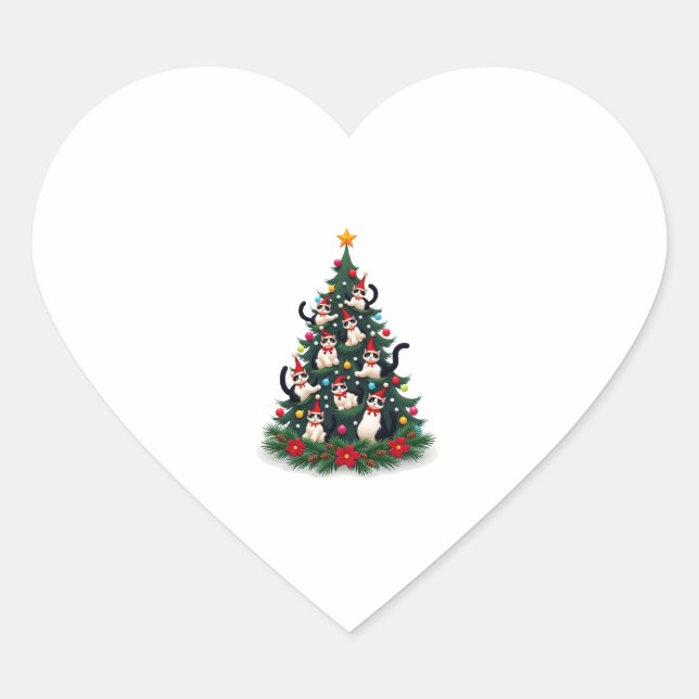 Tuxedo Katze Weihnachtsbaum Tuxedo Katze Lights Xm Herz-Aufkleber (Vorderseite)