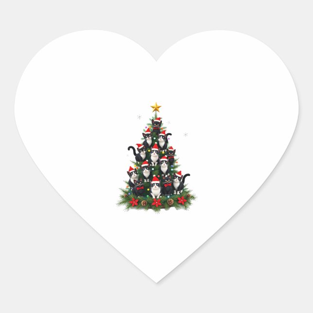 Tuxedo Katze Weihnachtsbaum Tuxedo Katze Lights Xm Herz-Aufkleber (Vorderseite)